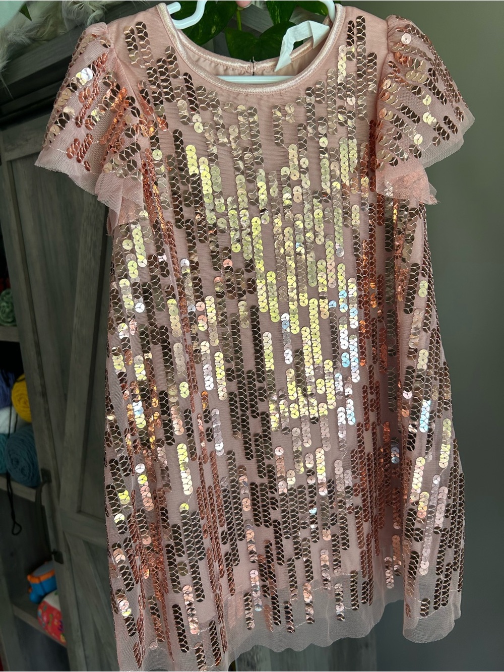 H&M Rose Gold Sequin Flutter Sleeve Dress